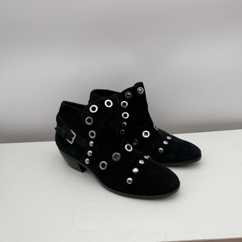 Sam Edelman Pedra Black Suede Silver Grommet Booties Women's Sz 7.5M EUC